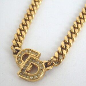 Authentic Christian Dior CD logo rhinestone Necklace metal [Used]